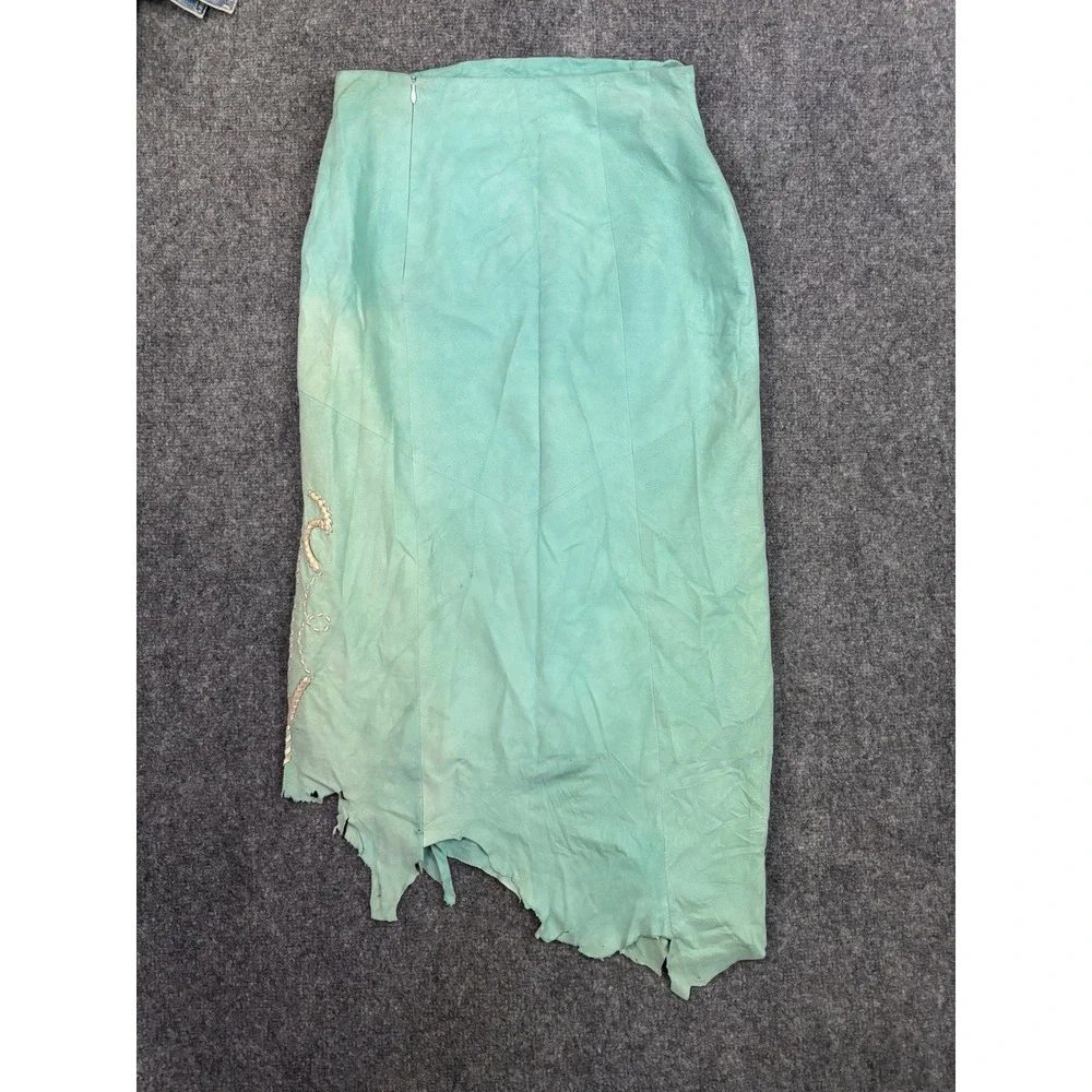 Michelle Julene Leather Skirt Teal Distressed Patina OOAK Small
